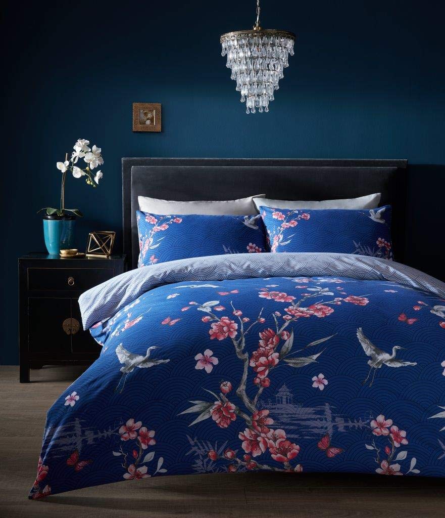 Gaveno Cavailia Akari Luxurious Bed Set with Duvet Cover and Pillow Cases, Polyester-Cotton, Single - Navy