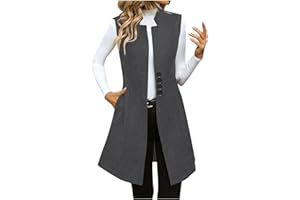 BAWILOM Women's Sleeveless Cardigan Vest Casual Long Waistcoat Open Front Business Office Blazer Jacket with Pockets