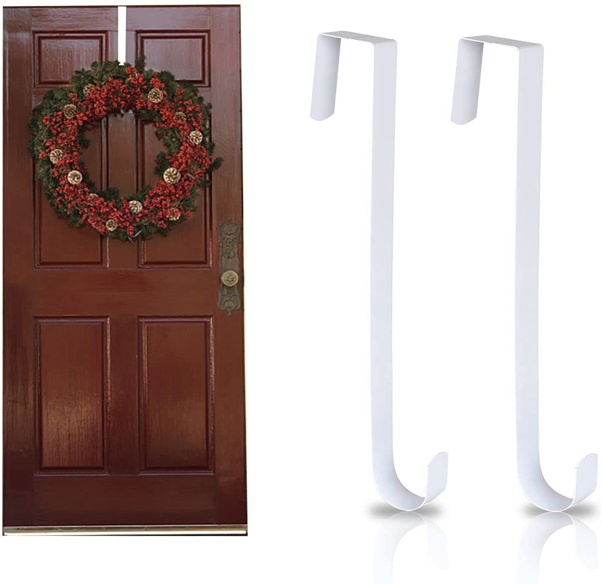Wreath Hanger for Front Door,2 Pieces Christmas Metal Wreath Door Hanger, Christmas Wreath Hanger for UPVC Door,Door Garland for Outside Door Wreath Hanger Hook for HomeEtc.(White)