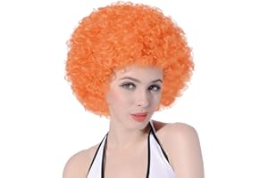 AICKER Short Kinky Curly Afro Wig for Women Men, 70s Synthetic Heat Resistant Wigs, Funny Party Cosplay Hair (Orange)