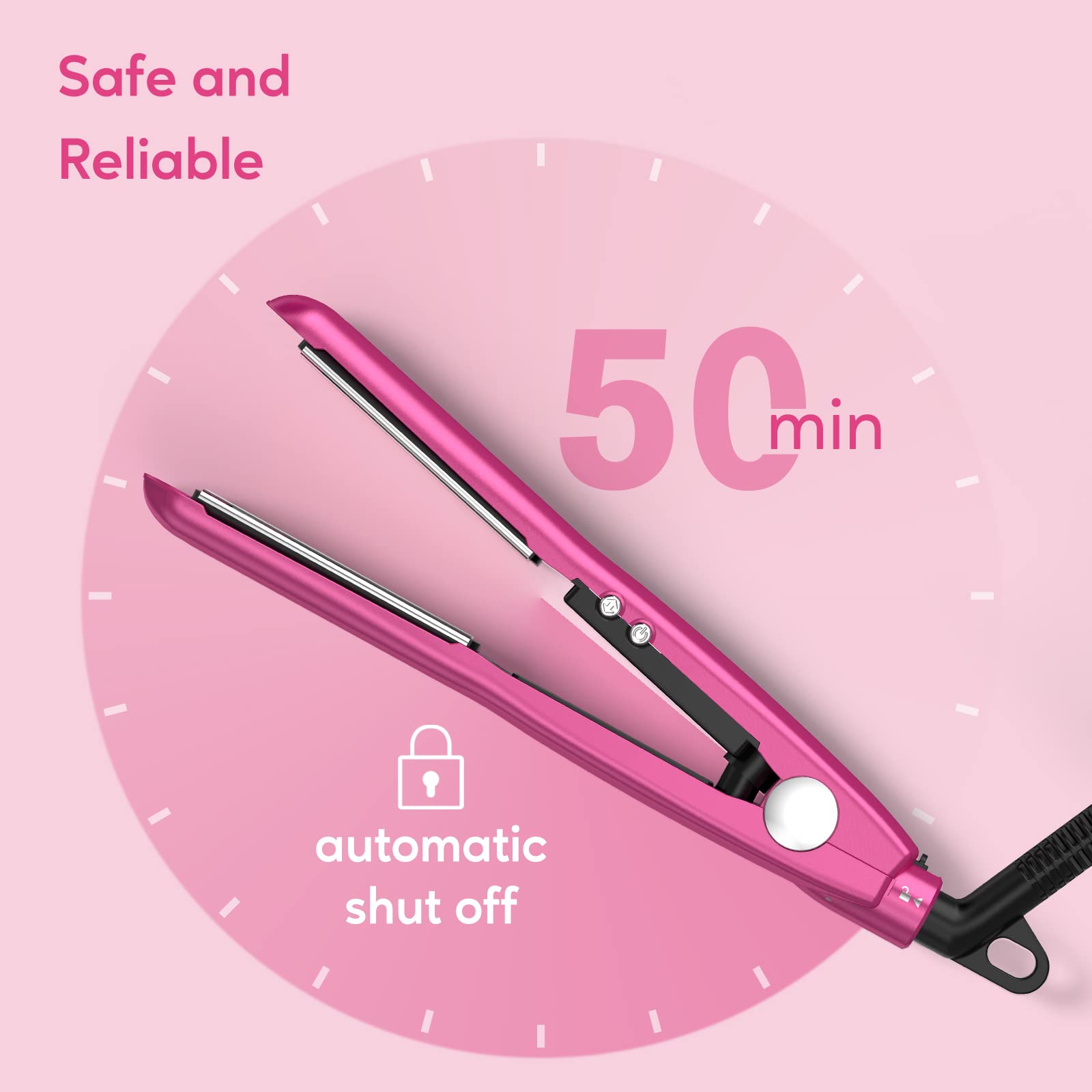Terviiix Mini Flat Iron Adjustable Temperature, Travel-Size Mini Hair Straightener, Small Flat Irons for Short Hair/Curls Bangs, Ceramic Portable Tiny Hair Curler, Dual Voltage, Auto-Off, Pink, 1/2''