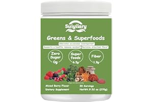 SUIYILARY Greens Superfoods Powder for Digestive Health, Sugar Free Super Greens Powder, Spirulina, Chlorella for Bloating & Gut Support, Daily Support for Women, 30 Servings, Mixd Berry