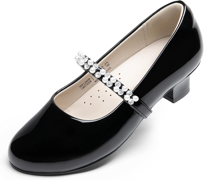 Mary Jane Strap Bambine e Ragazze Scarpe Basse Ballerine Principessa Scarpe pada Matrimonio,Size 28.5,Nero-Pat,SDFL2403K
