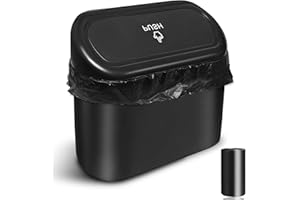LAUNARY Mini Car Trash Can Bin with Lid and One Roll Plastic Trash Bags, Small Car Garbage Can Leakproof Car Accessories Trash Bin Car Dustbin Organizer Container for Car, Vehicle, Office, Home