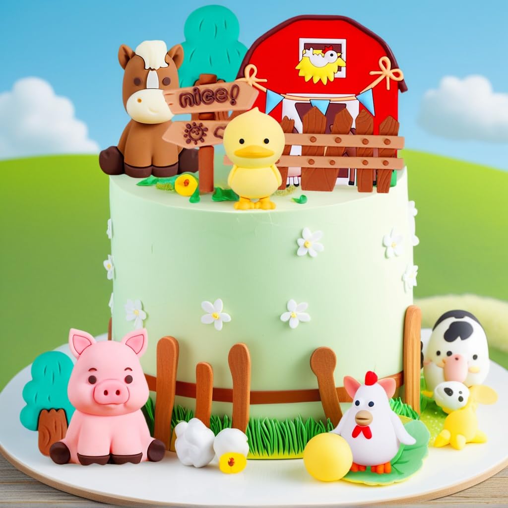 LaVenty Bauernhof Tier Kuchen Dekoration Schaf Kuchen Topper Bauernhof Tier Geburtstag Dekoration Kuh Kuchen Dekoration Schwein Kuchen Topper Für Bauernhof Tier Babydusche Geburtstag Dekorationen 4