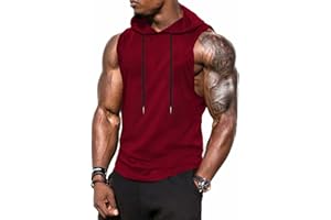Babioboa Men's Workout Hooded Tank Tops Sports Training Sleeveless Gym Hoodies Bodybuilding Cut Off Muscle Shirts