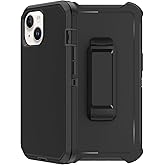 RubCase for iPhone 15 Plus Phone Case,Military Grade Drop Protection Cell Phone Cover with Belt Clip Holster Stand,Screen Protector x2 Rugged Shockproof Kickstand for iPhone 15 Plus Case 6.7” (Black)