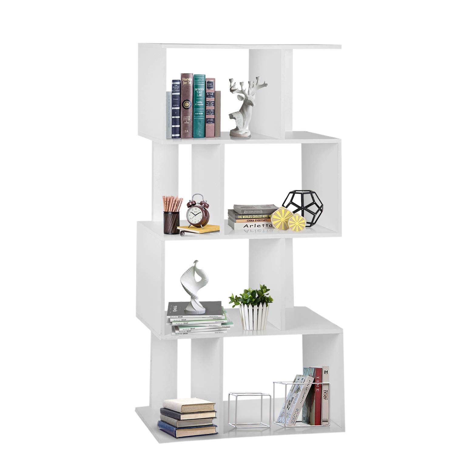 S Shaped Bookcase ZShelf Style Bookcase Asymmetrical Snaking Bookcase Storage Display Modern