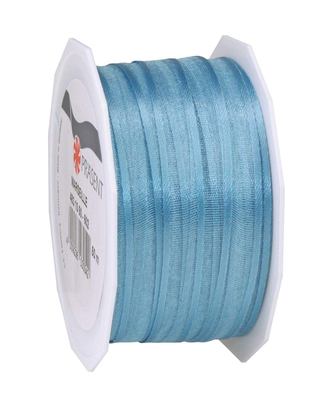 Präsent - Marseille Wired Organza Ribbon Light Blue 10 mm Width, 50 m Length