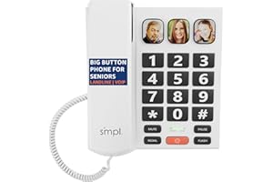 SMPL Big Button Phone for Seniors, Simple Corded Landline Home Telephone for Elderly, Handicap, Alzheimer’s, Dementia, Hearing & Vision Impaired 56021