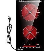 Hibghse 2 Burner Electric Cooktop 110-120V, 12 Inch Plug in Ceramic Cooktop Countertop & Built-in Electric Stove Top with Child Safety Lock, Timer, 9 Power Levels, 2000W