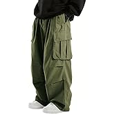 WZIKAI Men's Baggy Cargo Pants Elastic Drawstring Parachute Cargo Pants Casual Loose Fit Joggers Hiking Pants with Pockets