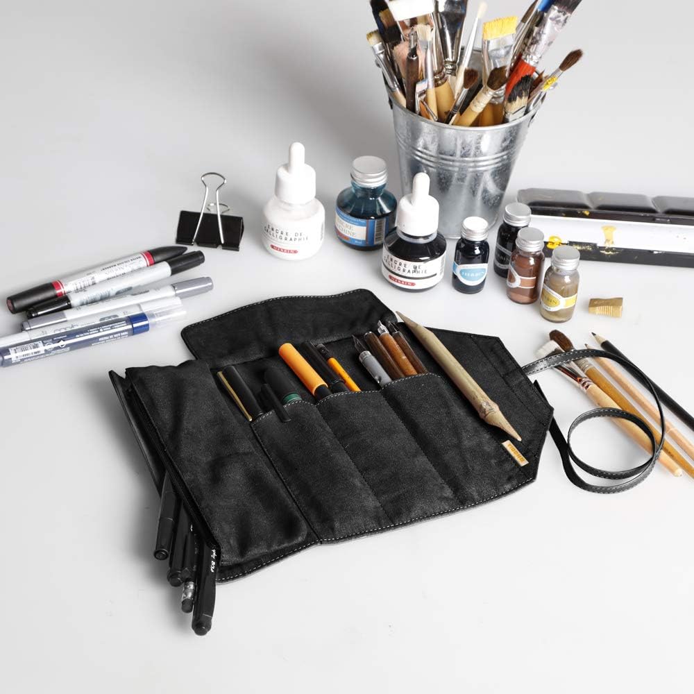 RHODIA TOUCH 116129C, 2-in-1 Black Roll Case Storage for Pencils Brushes and Drawing Tools, Dimensions 32x23 cm - Image 4