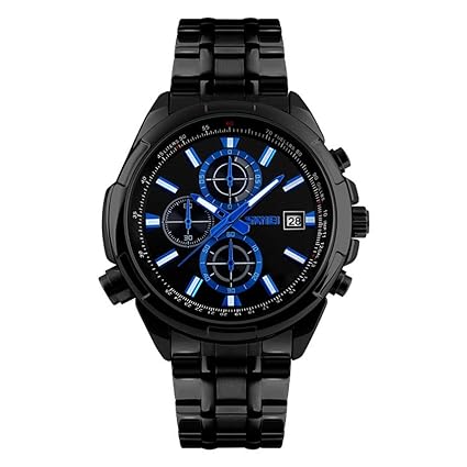 9107 Full Black Stainless Steel Formal Chronograph Watch for Men - Black