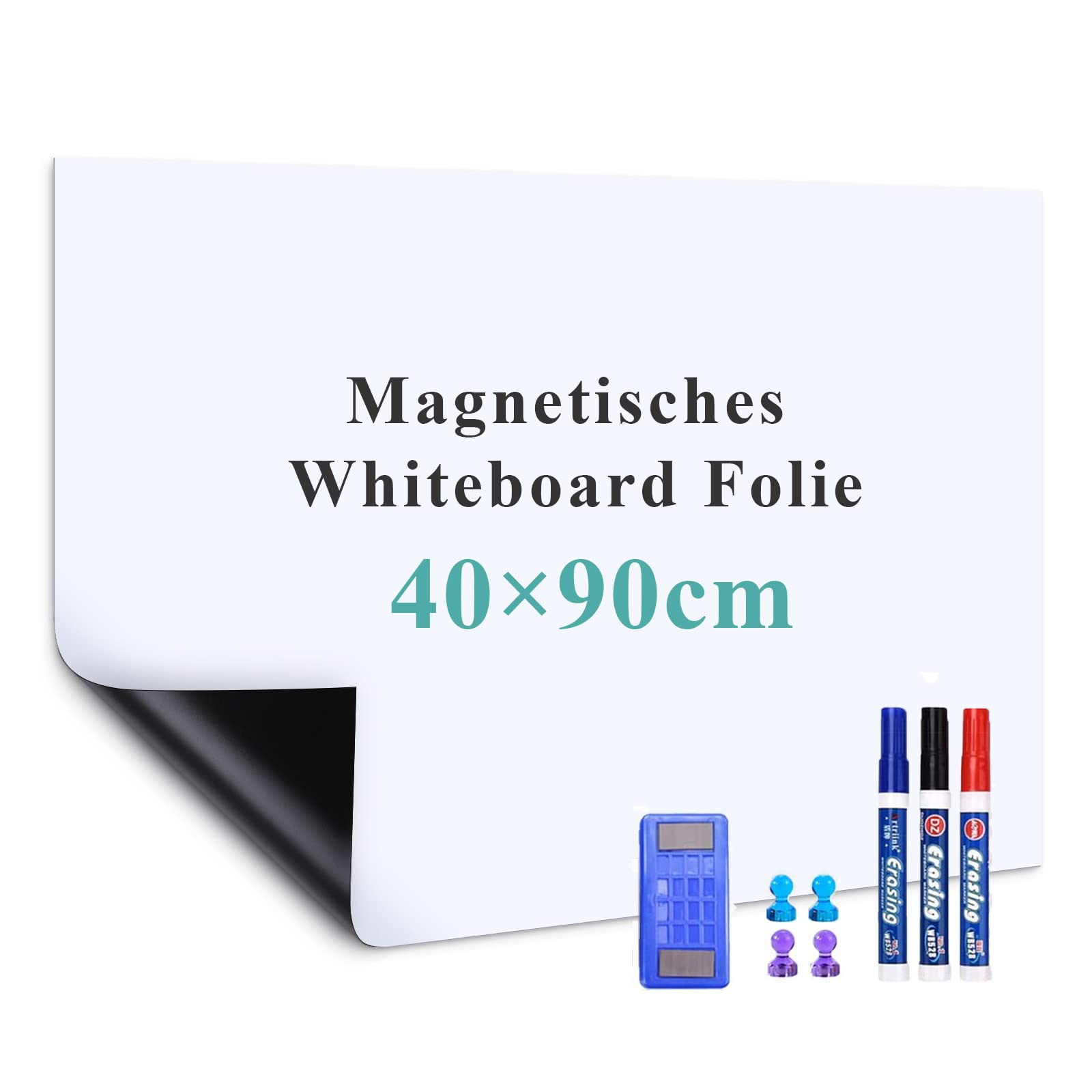 Warasee Whiteboard Paper, 40 * 91cm Magnetic Self Adhesive Dry Erase White Board Wall Stickers, Stick on Whiteboard Roll, for School/Home/Office, Include Dry Wipe Pens, Eraser, Magnets