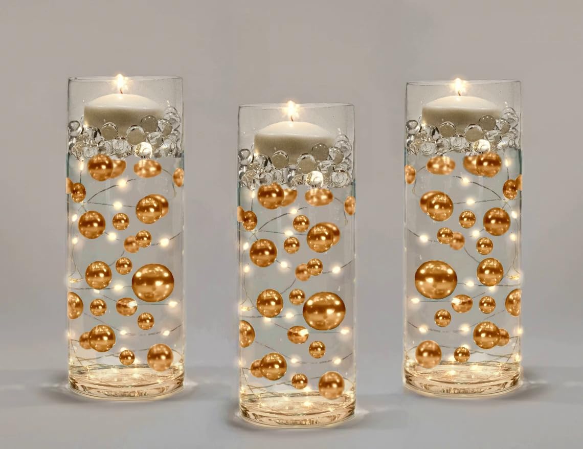 Vase Fillers - Floating Gold Pearls-Shiny-Jumbo Sizes-Fills 1 Gallon of Gels for The Floating Effect-with Exclusive Measured Floating Kit-Vase Decorations