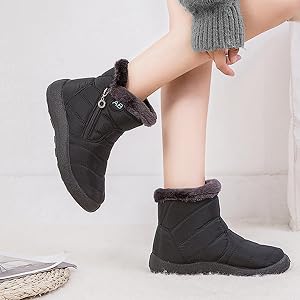 Women Waterproof Fleece Lined Winter Snow Boots Side Zipper Non Slip Warm Ankle Booties Black Brown Grey