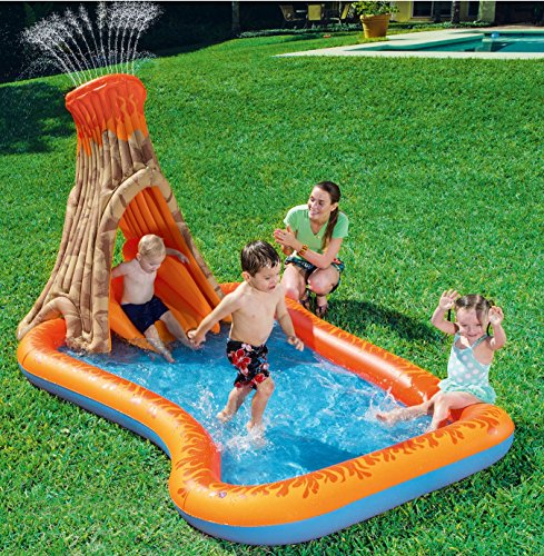 H2OGO! Volcano Splash Play Center Island Kiddie Pool with Slide and Water Sprayer
