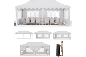 MAMIZO 10x20ft Pop up Canopy Tent w/6 Sidewalls, Heavy Duty Wedding Party Tent, Height Adjustable Large Commercial Gazebo, Instant Sun Protection Shelter W/Upgraded 3 Raised Roofs, Carry Bag (White)