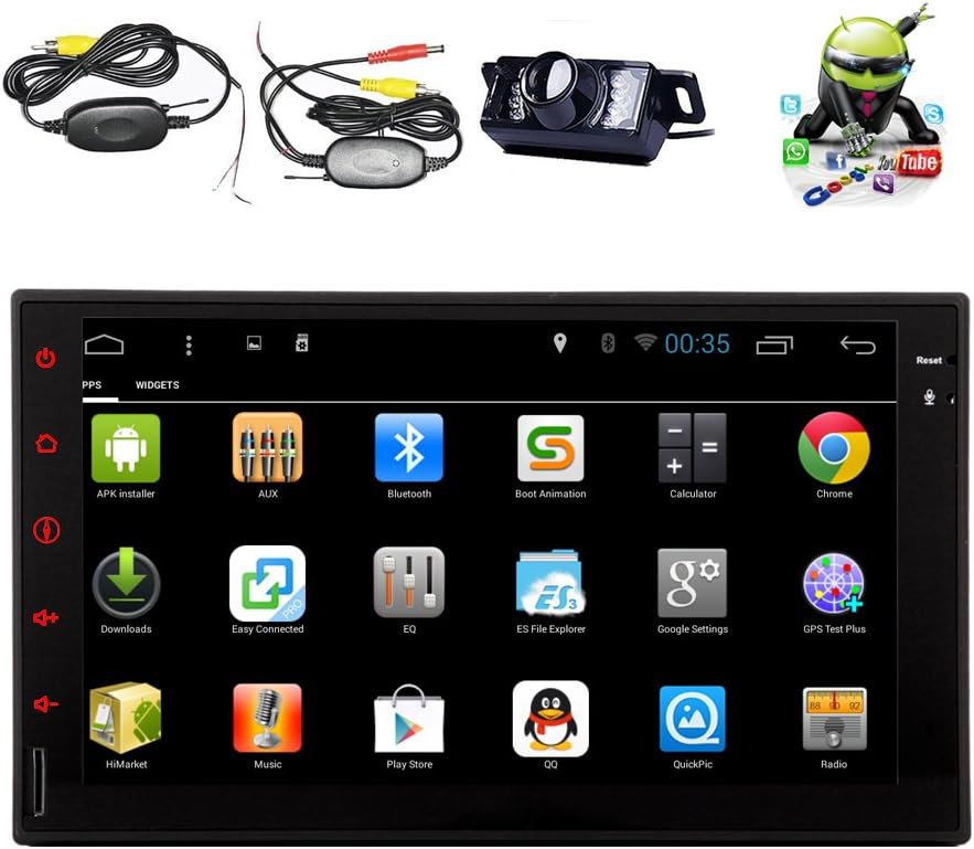 Wireless Camera + Android 4.4 in Dash Navigation GPS Head Unit 7 Inch Car Stereo Capactive Touch Screen WiFi Bluetooth Steering Wheel FM/AM auto Radio Android Car Radio Player