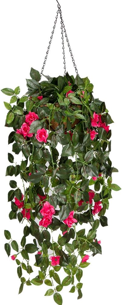 Mixinie Hanging Artificial Flower, Hanging Basket Silk Flowers Rose Garland Vine for Home Outdoor Decoration (Green Leaves)