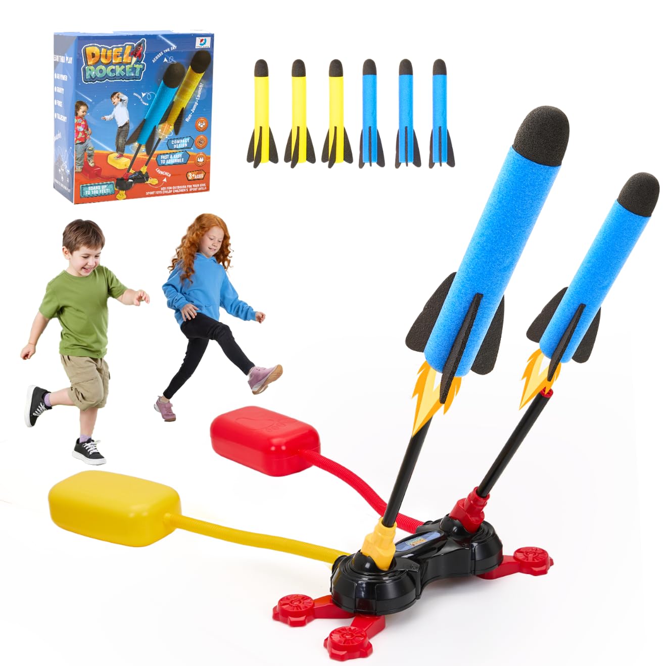 Qivange Toys for 3-10 Years Old Boys Girls, Dual Rocket Launcher Toys with 6pcs Rocket, Outdoor Garden Camping Game for Kids Age 3 4 5 6, Birthday Gift for Children — image 1