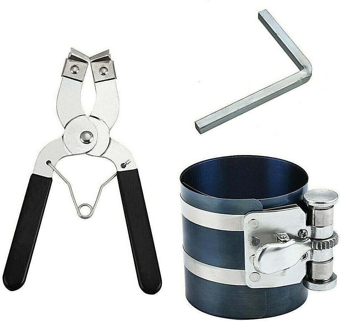 4” Piston Ring Compressor 60-175mm Stainless Steel Clamp and Plier Set Piston Ring Compressor Installer Tool