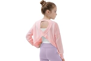 Gogokids Girls Shirts Long Sleeve Athletic Shirts Open Back Tops Active Sports Tshirts Yoga Workout Crop Tees 5-14 Years