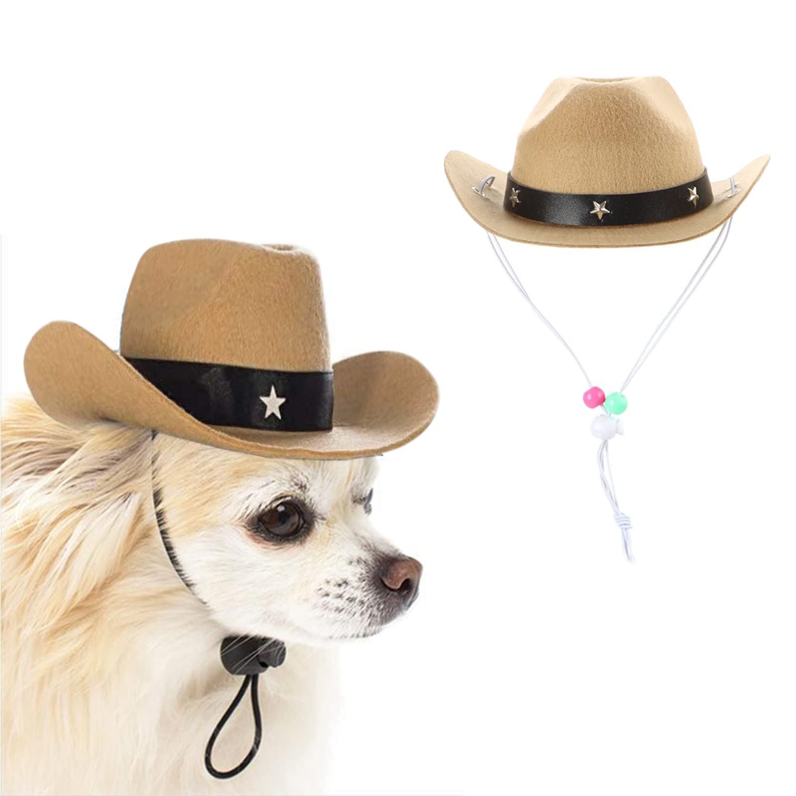 AWOCAN Dog Costume Cowboy Hat Cosplay Cap for Puppy Cat Holiday Party Decoration (Khaki)
