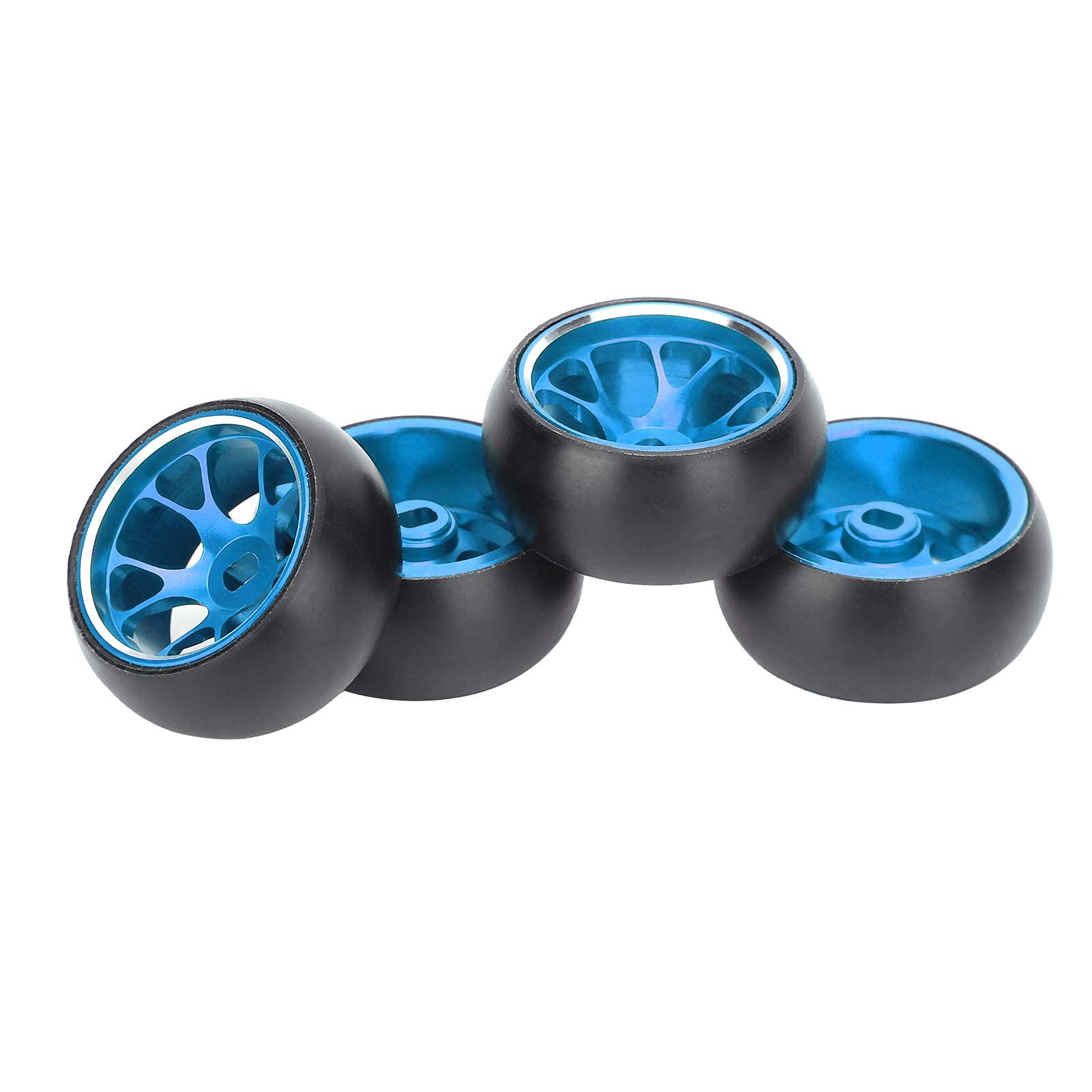 VGEBY 4Pcs RC Vehicle Tires,1/28 Scale Metal Wheel Rims and Rubber Tires Remote Control Drift Tires Replacement Compatible with Wltoys k969 1:28 RC Car (blue) Model Toys Car Model Accessories