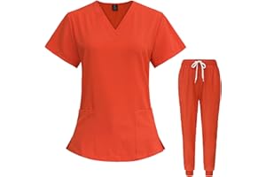 VIAOLI Scrubs for Women Set V-Neck Pocket Top & Drawstring Jogger Scrub Pants Stretch Nursing Scrubs Set Uniform