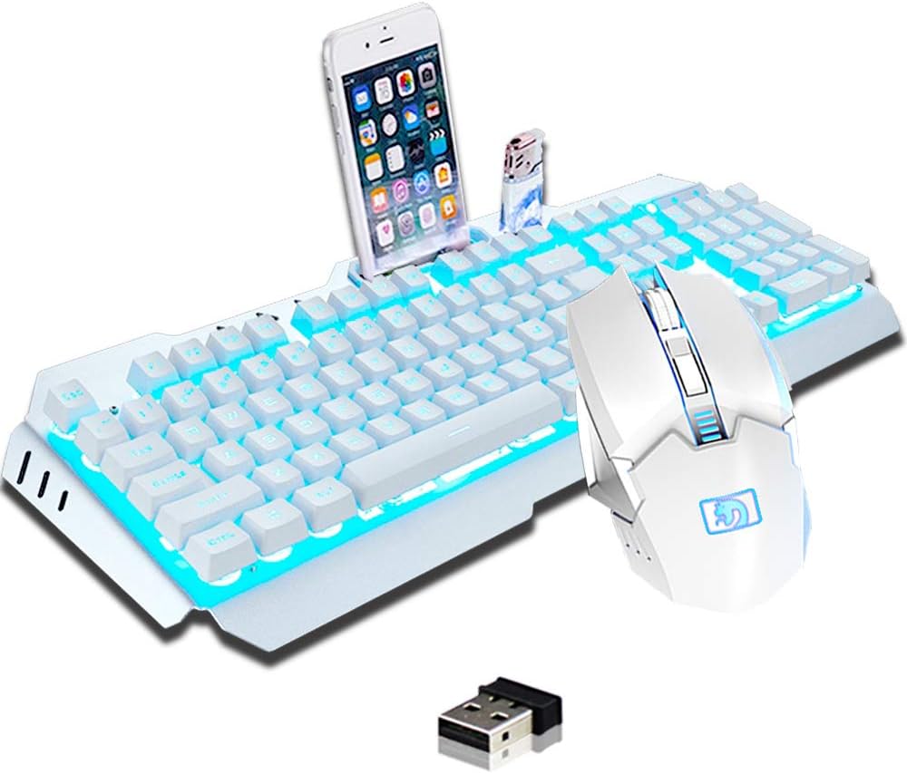 Hoopond Wireless 2.4G Rechargeable Gaming Keyboard and Mouse Set, 3800mAh Large Capacity, Fast Charging, Blue LED Backlit Ergonomic Mechanical Feel gaming keyboard + 2400DPI 7 Colors Breathing Mouse