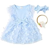 Newborn Infant Baby Girl Princess Bowknot Dress with Headband, Flower Tulle Dress Wedding Birthday Party Photography Outfits