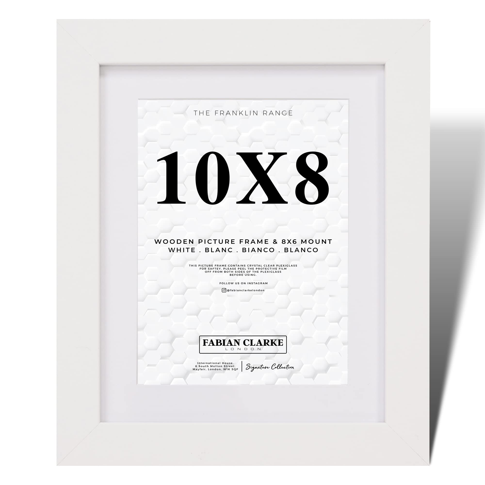 Fabian Clarke London® 10x8 Modern White Wooden Picture Photo Frame with White 8x6 Mount to Hang Portrait or Landscape