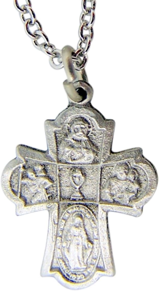 First Communion 4 Way Cross Medal Pendant Necklace, 5/8 Inch