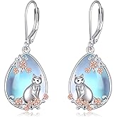 Cat/Hummingbird Earrings for Women 925 Sterling Silver Moonstone Dangle Earrings Animal Drop Earring Jewelry Christmas Gifts