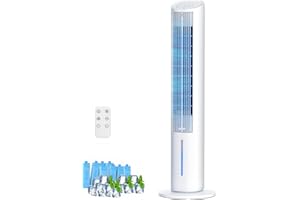 4 in 1 Evaporative Air Cooler, 45'' Portable Air Conditioner, 3 Wind Speed Standing Bladeless Tower Fan, 5m Remote Control Ra