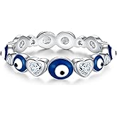 Mic Tai Evil Eye Ring for Women: Sterling Silver Evil Eye Ring Protective Band CZ Rings Lucky Dainty Evil Eye Jewelry Gifts For Women Size 6-9