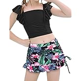 Jxstar Girls Swimsuit 2 Piece Flutter Sleeve Tankini Adjustable Straps Swimwear for Girl with Printed Swim Shorts