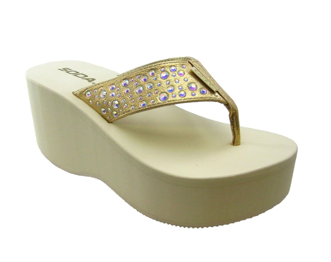 Amazon.com | Soda AMADOR Rhinestone Embellished Thong Wedge Gold Platform Sandal Flip Flops 
