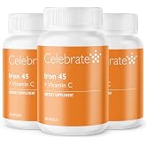 Celebrate Vitamins Iron Supplement with Vitamin C - 45mg Iron, 60mg Vitamin C, Bariatric Vitamins for WLS Patients, Vertical Sleeve &amp; Gastric Bypass Surgery (90 Capsules)