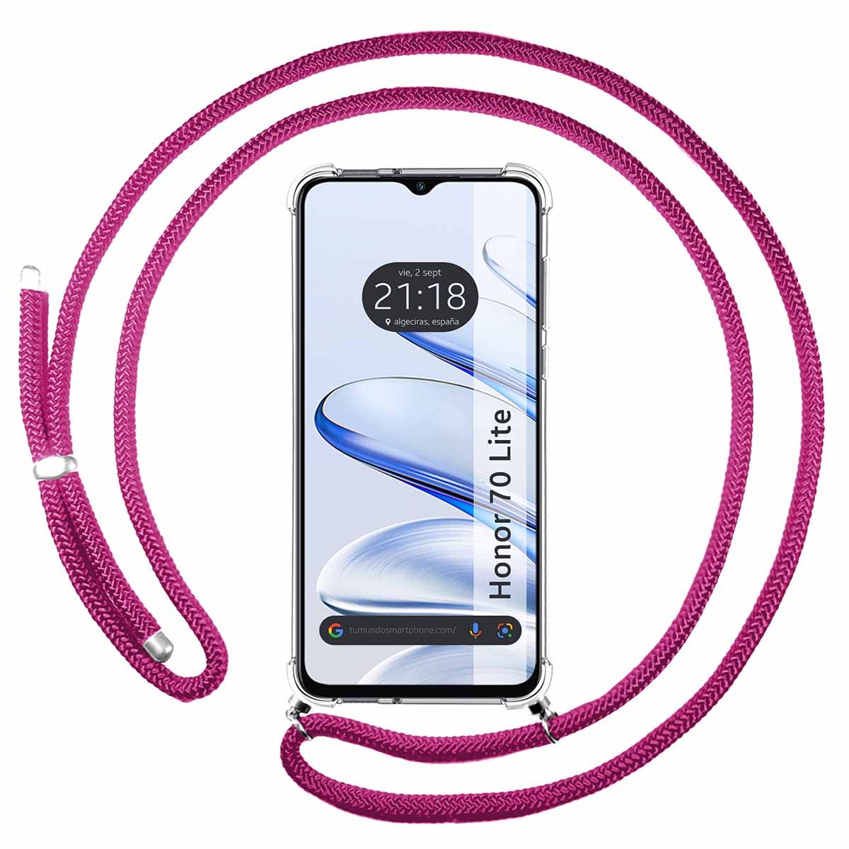 Transparent Pendant Case for Huawei Honor 70 Lite 5G with Cordon Pink