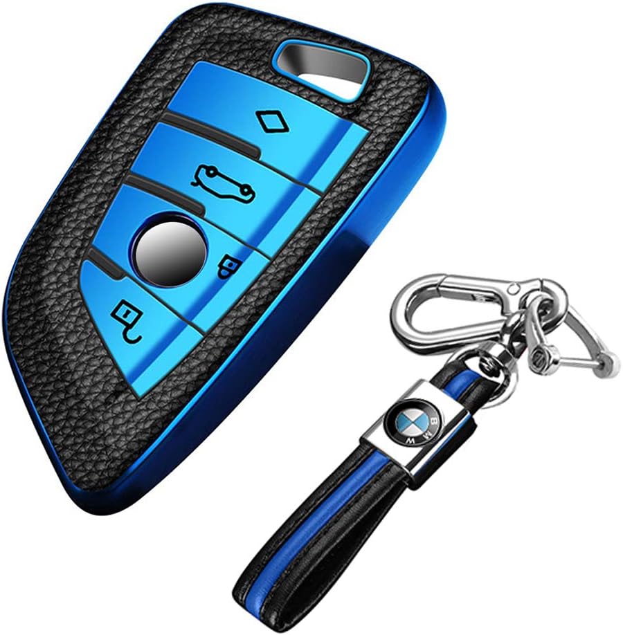 Qianyi BMW Key Fob Cover,Full Protection Soft TPU Genuine Leather Feel Key Fob Case