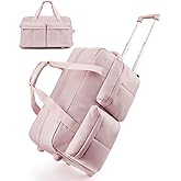 BAGSMART Rolling Duffle Bag with Wheels, Carry On Bag Duffel Bag for Travel, Wet Pocket Duffle with Wheels and Handle, Pink, 42L