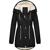 UMIPUBO Women's Winter Fleece Lined Sherpa Parka Jacket Warm Thicken Fuzzy Hooded Down Coat Casual Plush Drawstring Outerwear