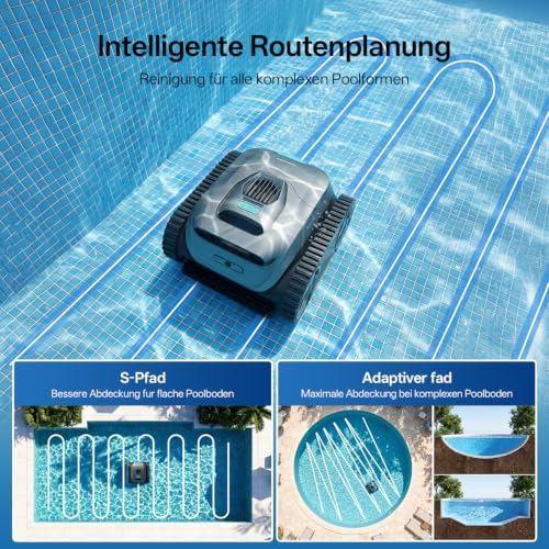 (2026 Neu) P30 Poolroboter Wand und Boden, Wasserlinienreinigung, 180μm Ultrafeinfilterkorb, 180 Min Laufzeit, App-Steuerung & OTA-Updates Poolroboter Akku für Verschiedene Pooltypen