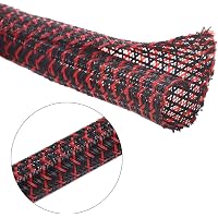 Alex Tech 10ft - 1/2 inch Cord Protector Wire Loom Tubing Cable Sleeve Split Sleeving for USB Charger Cable Power Cord Audio Video Cable – Protect Cat from Chewing Cords - BlackRed