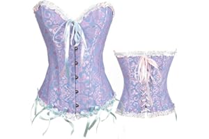 SHOPESSA Sexy Victorian Corset Tops for Women Overbust Longline Steel Boned Corsets Plus Size Lace Trim Renaissance Bustiers