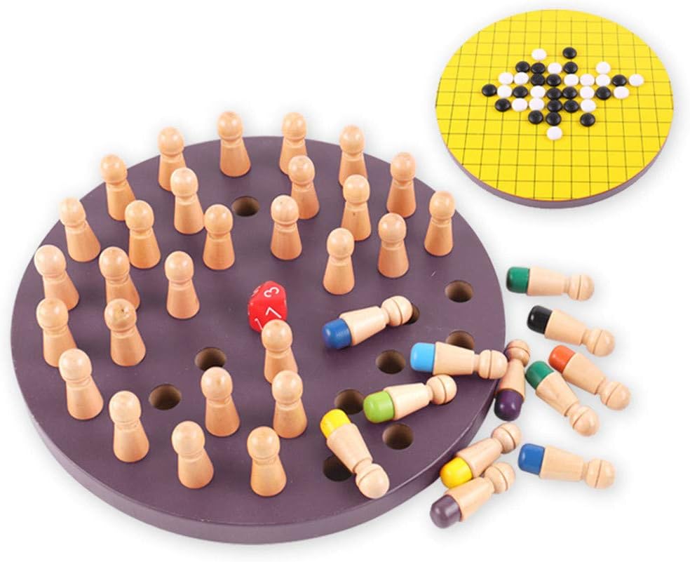AZRtoys Children Wooden Memory Matchstick Chess Game Gomoku Chess Game, Educational Intelligent Toys, Logic Game and Brainteaser for Boys and Girls Age 3 and Up (Purple)