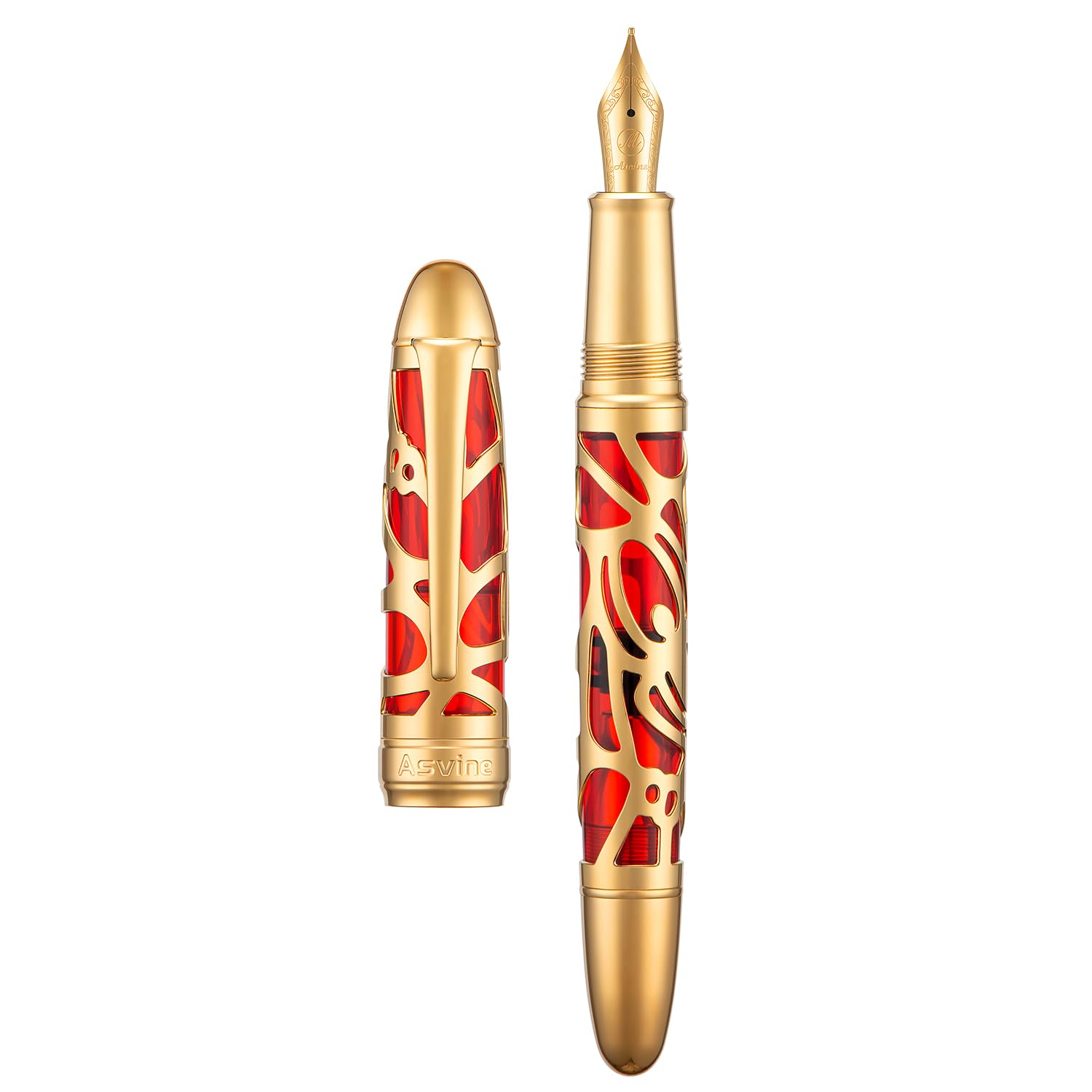 Asvine P80 Piston Filling Fountain Pen Fine Nib, Spider Skeleton Transparent Red Acrylic Pen Case and Wrench Set